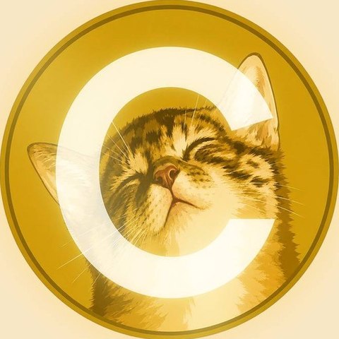 Catecoin’s adult tabby mascot inside a gold C emblem